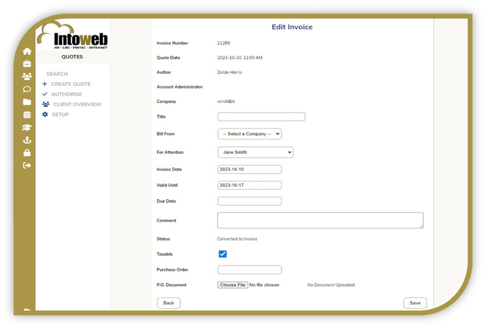 Invoice purchase order